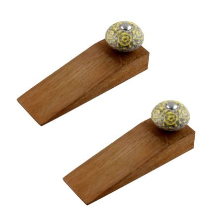 2 Pieces Mixed Circular Crackle Ceramic Wooden Door Stopper